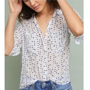 Anthropologie Cloth & Stone Womens White Polka Dot Blouse Top XL